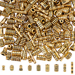180Pcs 9 Styles Tibetan Style Alloy Beads, Mixed Shapes, Antique Golden, 6~14x2.5~5.5mm, Hole: 1~3mm, 20pcs/style(FIND-PA0001-85)