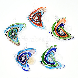 Handmade Lampwork Big Pendants, Fish Charms, Mixed Color, 50~54x37.5~42x11.5~13mm, Hole: 5.5~6x6~6.5mm(LAMP-T023-06)