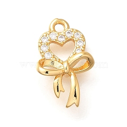 Brass Micro Pave Cubic Zirconia Pendants, Heart Charms, Real 18K Gold Plated, 15x9x3.5mm, Hole: 1.4mm(KK-K294-03G)