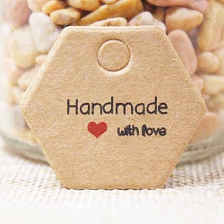 100Pcs Valentine's Day Handmade with Love Paper Gift Tags, Hexagon, Word, 3x3.5cm(PW-WG31020-02)