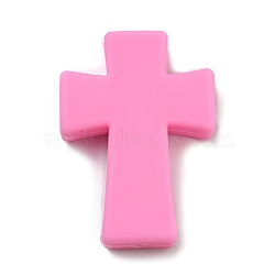 Cross Silicone Focal Beads, Chewing Beads For Teethers, DIY Nursing Necklaces Making, Hot Pink, 35x25x8mm, Hole: 2mm(SIL-G006-03C)