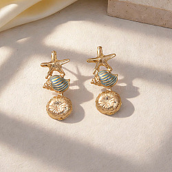 Alloy Enamel Stud Earrings, Conch Shape & Starfish, Golden, 40x16.5mm(EJEW-Z172-04G)