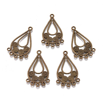 Tibetan Style Alloy Chandelier Components Links, Lead Free & Cadmium Free, Teardrop, Antique Bronze, 33.5x19.5x1.3mm, Hole: 1.4mm and 1.8mm