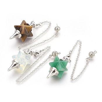 Natural & Synthetic Gemstone Dowsing Pendulums, with Platinum Tone Brass Findings, Merkaba Star, 235mm, Hole: 2mm