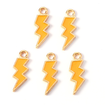 Alloy Enamel Pendants, Lightning Bolt, Light Gold, Orange, 20x7x1.5mm, Hole: 2mm