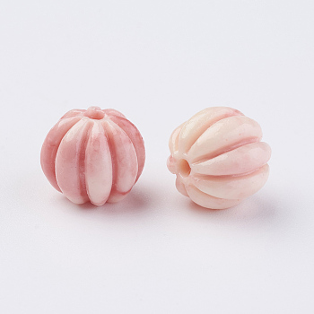 Synthetical Coral Beads, Pumpkin, Pink, 12x12mm, Hole: 2mm