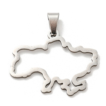 304 Stainless Steel Pendants, Laser Cut, Ukraine Map Charm, Stainless Steel Color, 23x28x1mm, Hole: 5x3mm