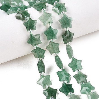 Natural Green Aventurine Beads Strands, with Seed Beads, Faceted Star, 9~11x9~11x4~4.5mm, Hole: 1mm, about 16pcs/strand, 0.7~7.28''(17.5~18.5cm), bead: 3mm in diameter, 2mm thick, hole: 0.7~0.9mm