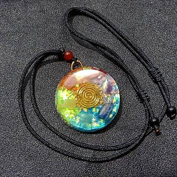 Mixed Stone with Vortex Resin Pendant Necklace with Polyester Cord, Chakra Yoga Theme Jewelry for Women, Colorful, 15.75 inch(40cm)