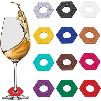 BENECREAT 60Pcs 12 Colors Felt Wine Glass Charms, Hexagon, Mixed Color, 35x35x3mm, 5pcs/color