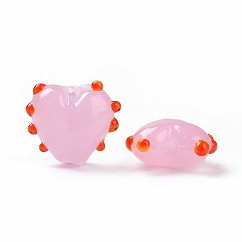 Handmade Lampwork Beads, Bumpy, Heart, Pink, 15.5x17x8mm, Hole: 1.4~1.6mm