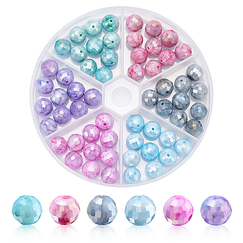 Elite 60Pcs 6 Color Opaque Baking Painted Glass Beads Strands, Faceted, Round, Mixed Color, 10x9.5mm, Hole: 1.2mm, 10pcs/color