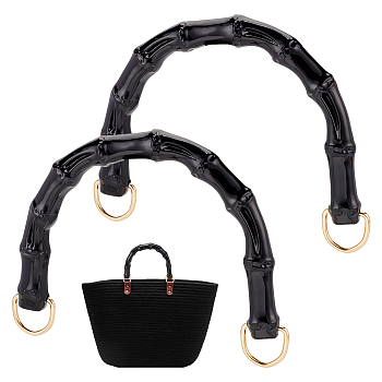 Arch Plastic Imitation Bamboo Shank Bag Handles, with Alloy D-ring Clasp, Black, 11.5x16.5x1.7cm