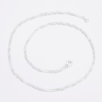 304 Stainless Steel Singapore Chain Necklaces, Water Wave Chains, with Lobster Claw Clasps, Silver Color Plated, 18.11 inch(46cm), 2.5mm