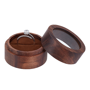 Column Wood Finger Rings Box with Acrylic Visible Window, Jewelry Box for Rings, Earring Studs Storage, Coconut Brown, 4.9x3.5cm