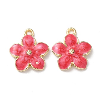 Alloy Enamel Pendants, Golden, Cadmium Free & Nickel Free & Lead Free, Flower Charm, Crimson, 17.5x14x2.5mm, Hole: 1.5mm