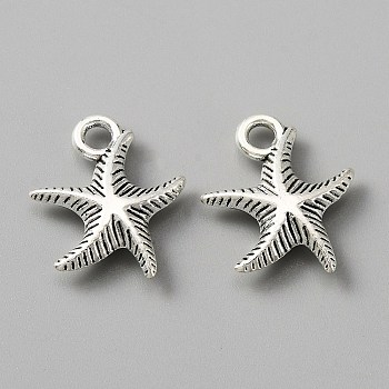 Tibetan Style Alloy Pendants, Starfish Charms, Antique Silver, 16x14x3.5mm, Hole: 2mm