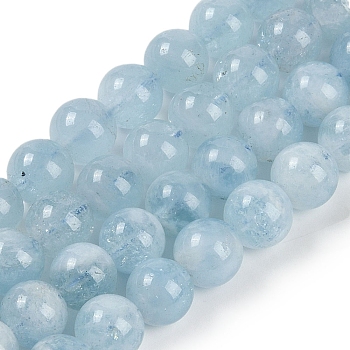 Natural Aquamarine Bead Strands, Round, 8~9mm, Hole: 0.5mm, about 48pcs/strand, 15.5 inch(39.5cm)