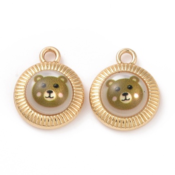 Printed Opaque Resin Pendants, with Golden Tone Alloy Findings, Half Round, Camel, Bear Pattern, 19.5x15.5x6mm, Hole: 2.5mm