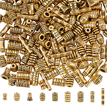 180Pcs 9 Styles Tibetan Style Alloy Beads, Mixed Shapes, Antique Golden, 6~14x2.5~5.5mm, Hole: 1~3mm, 20pcs/style