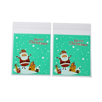 Christmas Theme Plastic Bakeware Bag, with Self-adhesive, for Chocolate, Candy, Cookies, Square, Aquamarine, 130x100x0.2mm, about 100pcs/bag