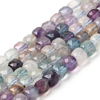 Natural Fluoite Beads Strands, Cube, Faceted, 6x6x6mm, Hole: 0.9mm, about 68~70pcs/strand, 15.16~15.75''(38.5~40cm)
