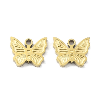 Ion Plating(IP) 316L Surgical Stainless Steel Charms, Butterfly Charm, Real 18K Gold Plated, 7x8.5x1.5mm, Hole: 1mm
