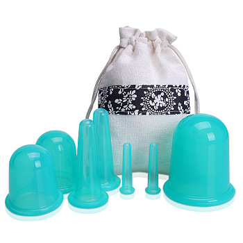 Silicone Cupping Therapy Set, Massage Cups Muscles for Household Physiotherapy and Beauty Supplies, Dark Cyan, 15~70x50~80mm, 7Pcs/set