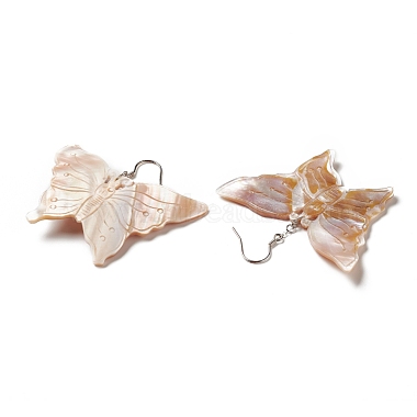 Boucles d'oreilles pendantes papillon coquillage naturel avec 925 épingle en argent sterling pour femme(EJEW-G287-01)-3