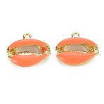 Rack Plating Alloy Pendants, with Enamel, Cadmium Free & Lead Free, Cowrie Shell, Light Gold, Tomato, 16.5x19x5.5mm, Hole: 1.6mm(PALLOY-S132-235D-RS)