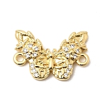 Brass Micro Pave Clear Cubic Zirconia Butterfly Connector Charms, Cadmium Free & Lead Free, Long-Lasting Plated, Rack Plating, Real 18K Gold Plated, 14x21x3.5mm, Hole: 1.6mm(KK-A296-47A-G)