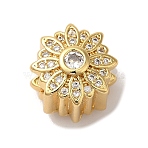 Flower Rack Plating Brass Micro Pave Cubic Zirconia European Beads, Large Hole Beads, Cadmium Free & Lead Free, Long-Lasting Plated, Real 18K Gold Plated, Flower, 12.5x10.5mm, Hole: 4.5mm(KK-G511-04D-G)