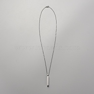 201 Stainless Steel Rectangle Pendant Necklace, Stainless Steel Color, 20.08 inch(51cm)(NJEW-WH0007-12P)
