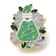 Flower Holy Vase Leo Enamel Pins, Golden Zinc Alloy Brooch for Backpack Clothes, Constellation Theme Badge for Women, Light Green, 31x23.5mm(JEWB-B012-03D)