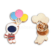Spaceman with Balloon Enamel Pin, Light Gold Plated Alloy Cartoon Badge for Backpack Clothes, Nickel Free & Lead Free, Colorful, 35x19mm(JEWB-N007-222)