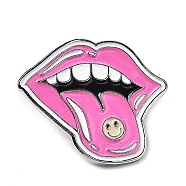 Pink Series Enamel Pin, Platinum Zinc Alloy Brooch for Women, Lip, 26x30x1.5mm(JEWB-D019-03B-P)