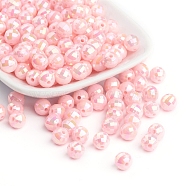 Plating Eco-Friendly Poly Styrene Acrylic Beads, AB Color, Faceted Round, Pink, 8mm, Hole: 1mm, about 2000pcs/500g(PL421-2)