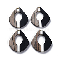 Opaque Resin & Walnut Wood Pendants, Rhombus, Black, 28x23x3mm, Hole: 2mm(RESI-T035-33)