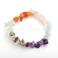 Colorful Gemstone Chips Stretch Bracelets, include Natural Carnelian(Dyed) & Quartz Crystal & Smoky Quartz & Rose Quartz & Fluorite & Amethyst, 50mm(BJEW-JB01546)