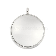 304 Stainless Stee Locket Pendants, with Glass, Flat Round Charm, Stainless Steel Color, 36x29x15.5mm, Hole: 5mm(STAS-S132-15P-02)