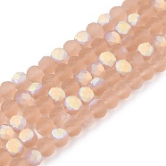 Transparent Glass Beads Strands, Faceted, Frosted, Half AB Color Plated, Rondelle, BurlyWood, 4x3.5mm, Hole: 1mm, about 113~115pcs/strand, 41~41.5cm(EGLA-A044-T4mm-MB20)