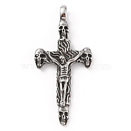 304 Stainless Steel Pendants, Skull with Crucifix Cross Charm, Antique Silver, 70.5x33x6.5mm, Hole: 7x5.5mm(STAS-A083-04AS)