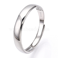 925 Sterling Silver Adjustable Smooth Ring Settings, with S925 Stamp, Real Platinum Plated, US Size 9 1/4(19.1mm)(STER-T007-07P)