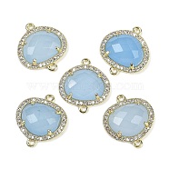 Dyed Natural White Jade Faceted Oval Links, Rack Plating Brass Micro Pave Clear Cubic Zirconia Connector Charms, Golden, Sky Blue, 20.5x17.5x4.5mm, Hole: 1.6mm(G-B126-01G-06)