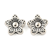 Tibetan Style Alloy Flower Beads, Cadmium Free & Lead Free, Antique Silver, 9x9x5mm, Hole: 2mm, about 750pcs/1000g(TIBEB-Q060-016-LF)