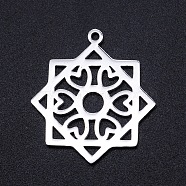 201 Stainless Steel Pendants, Filigree Joiners Findings, Laser Cut, Flower, Stainless Steel Color, 25x22.5x1mm, Hole: 1.5mm(STAS-S105-JN902-1)