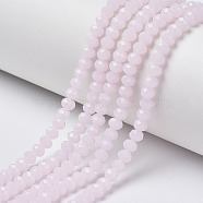 Glass Beads Strands, Imitation Jade, Faceted, Rondelle, Pink, 6x5mm, Hole: 1mm, about 87~90pcs/strand, 17~17.5 inch(42.5~43.75cm)(EGLA-A034-J6mm-D02)