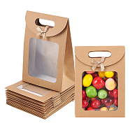 Rectangle Kraft Paper Gift Bags, Die Cut Grip Hole Bag with Bowknot and Clear Window, Tan, Finish Product: 19.9x7.2x19.6cm(ABAG-WH0038-26A)