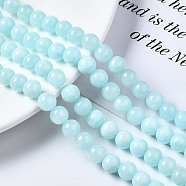 Natural Dyed Yellow Jade Gemstone Bead Strands, Round, Light Sky Blue, 8mm, Hole: 1mm, about 50pcs/strand, 15.7 inch(X-G-R271-8mm-Y04)