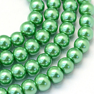 Baking Painted Pearlized Glass Pearl Round Bead Strands, Medium Sea Green, 8~9mm, Hole: 1mm, about 100~105pcs/strand, 31.4 inch(HY-Q330-8mm-69)